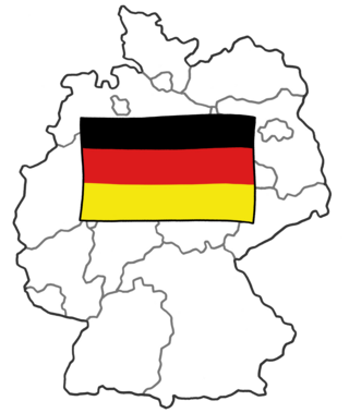 Karte von Deutschland mit einer eingefügten deutschen Flagge, die die gesamte Fläche des Landes abdeckt.